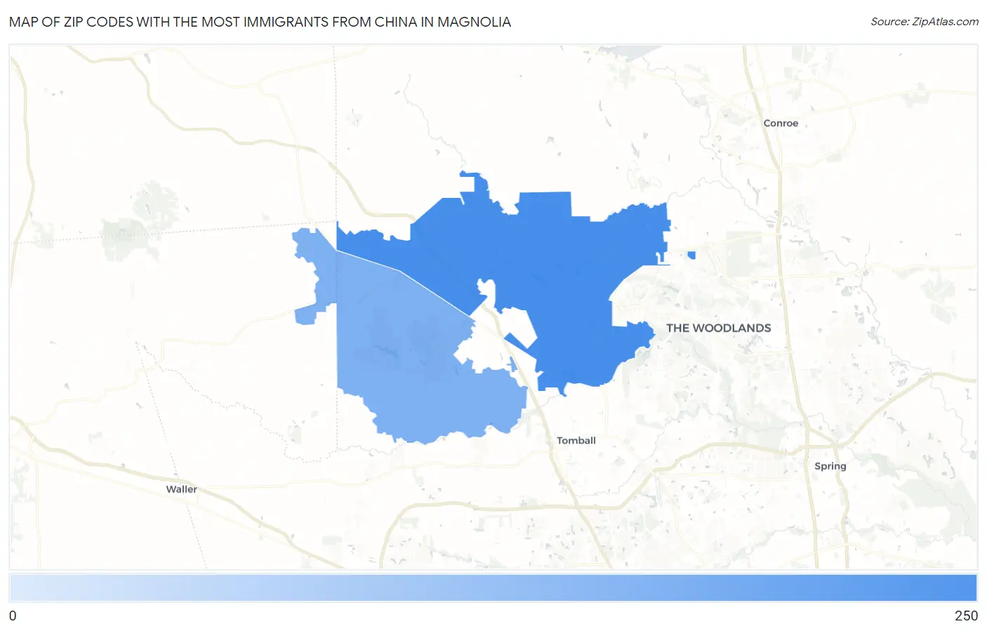 Zip Codes with the Most Immigrants from China in Magnolia Map