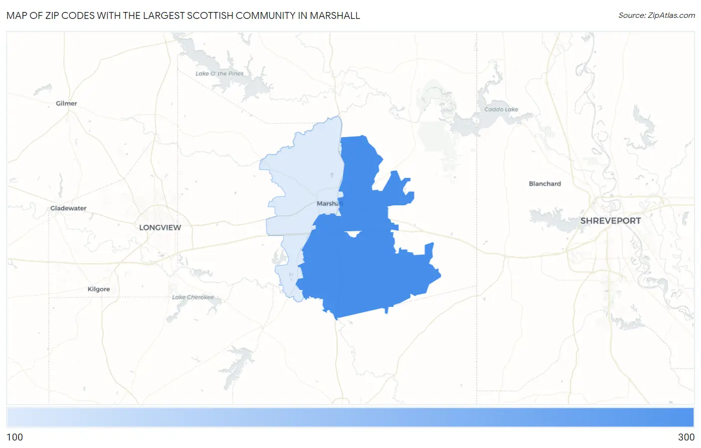 Zip Codes with the Largest Scottish Community in Marshall Map