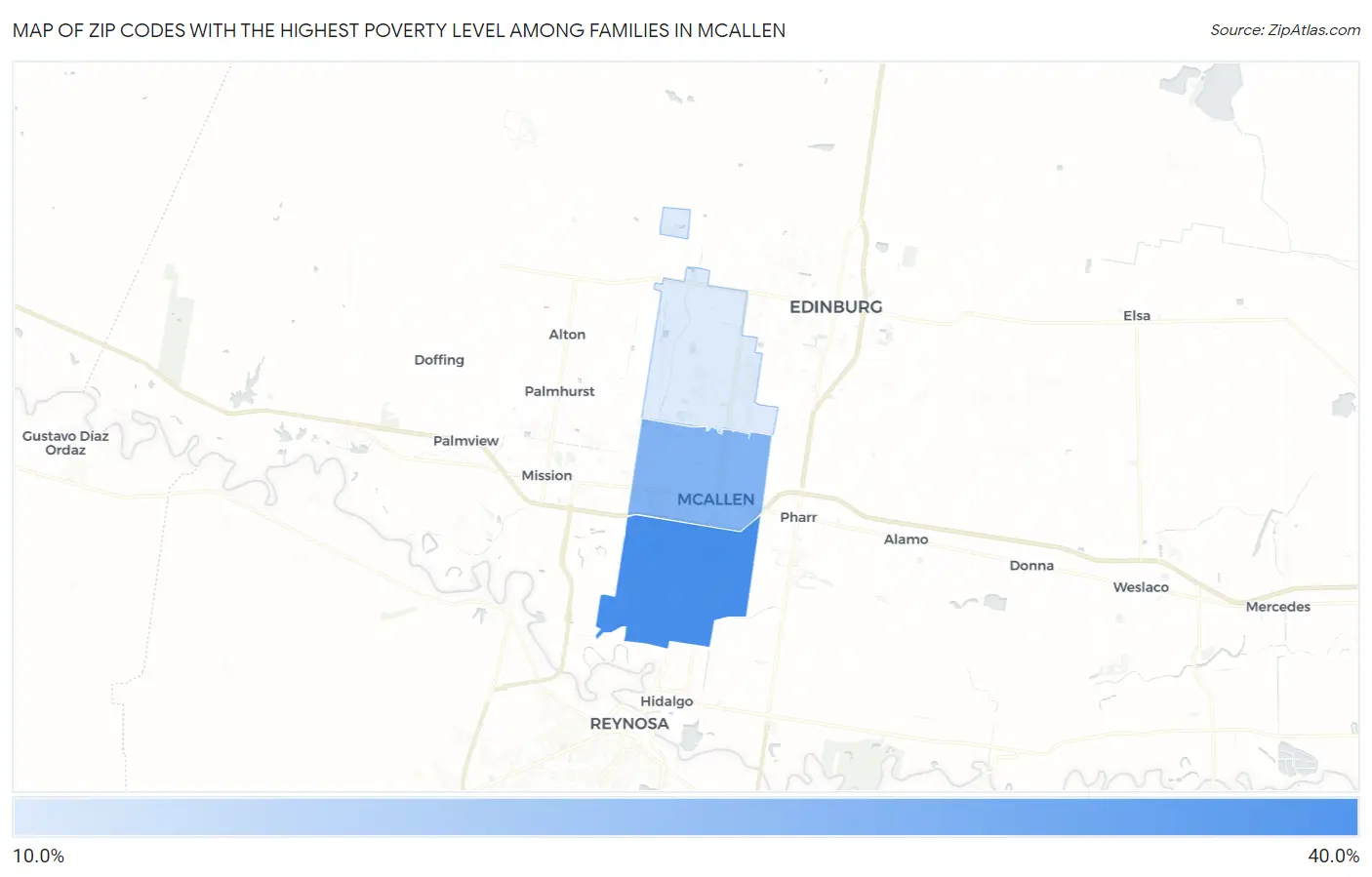 Zip Codes with the Highest Poverty Level Among Families in Mcallen Map