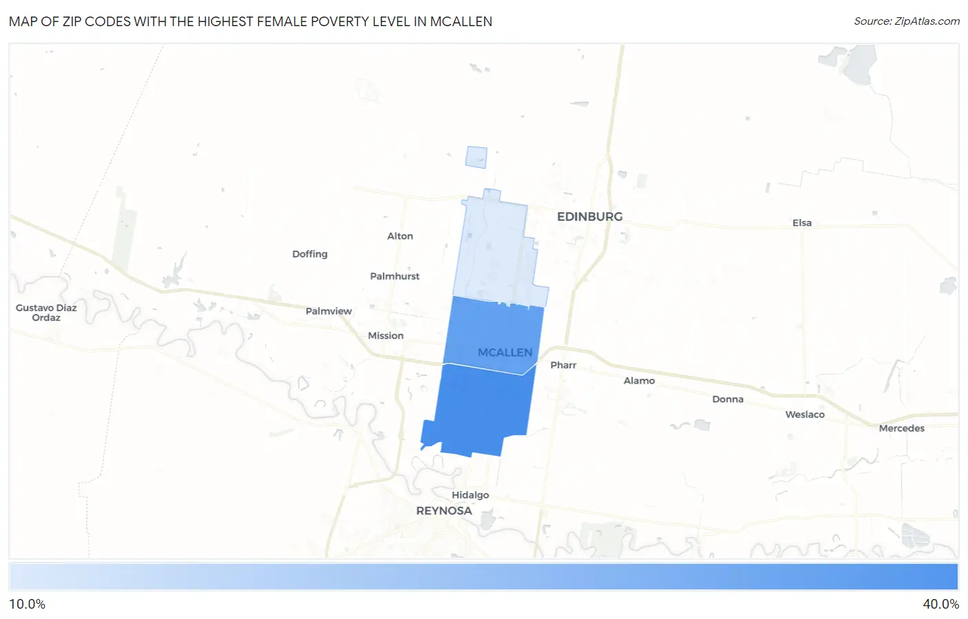 Zip Codes with the Highest Female Poverty Level in Mcallen Map