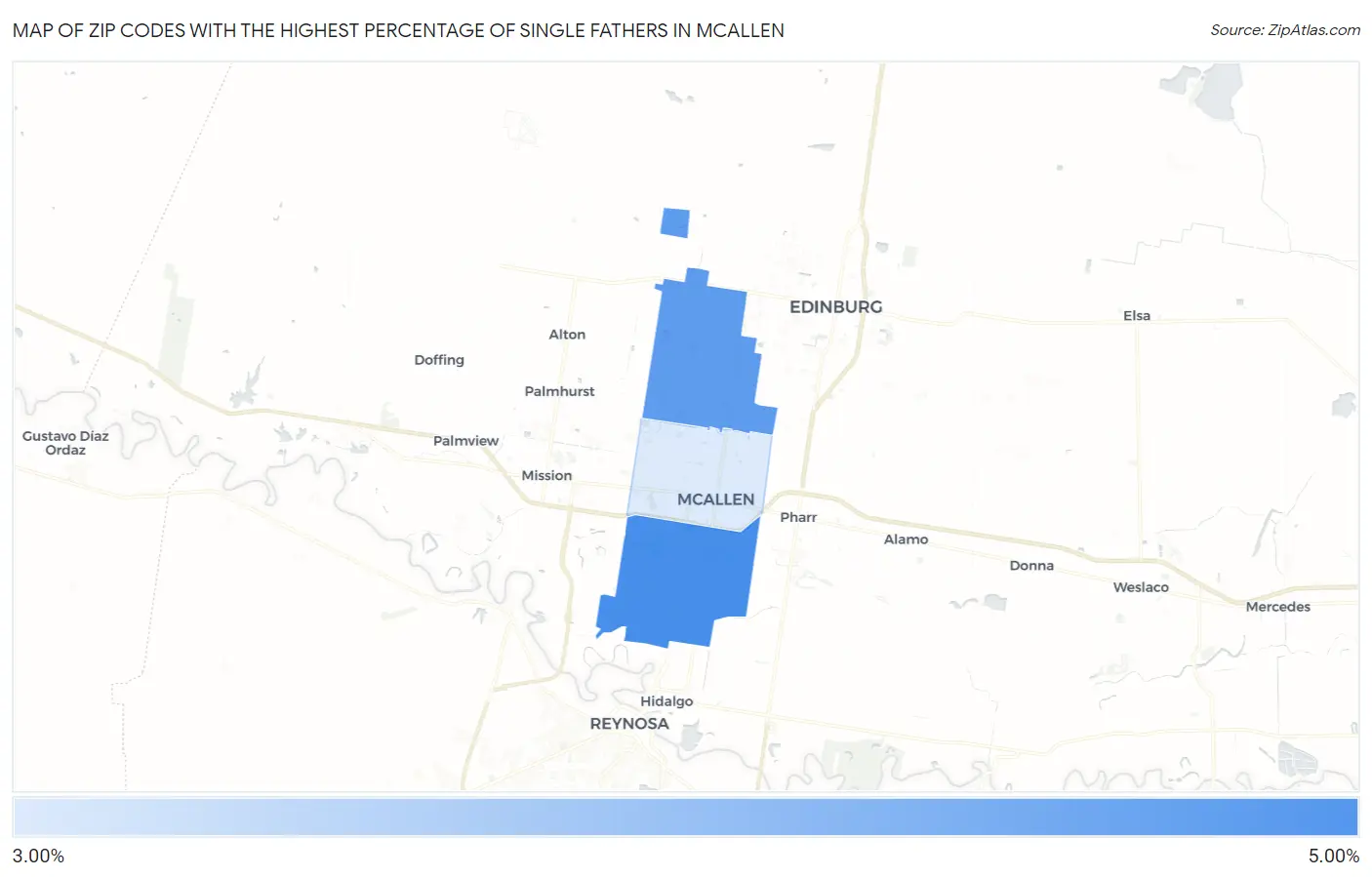 Zip Codes with the Highest Percentage of Single Fathers in Mcallen Map