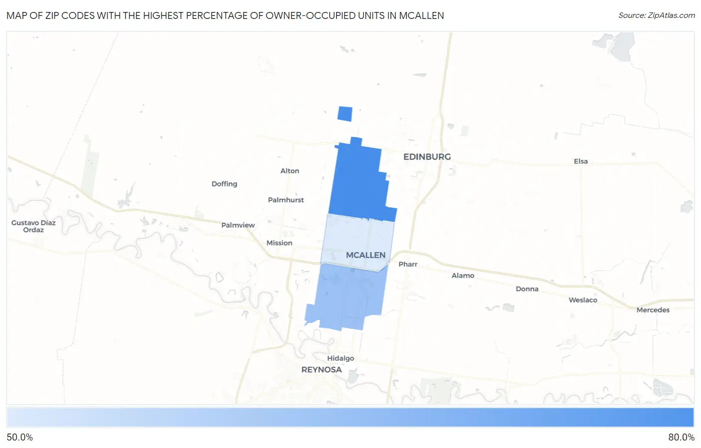 Zip Codes with the Highest Percentage of Owner-Occupied Units in Mcallen Map