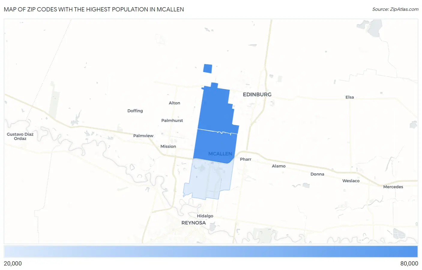Zip Codes with the Highest Population in Mcallen Map