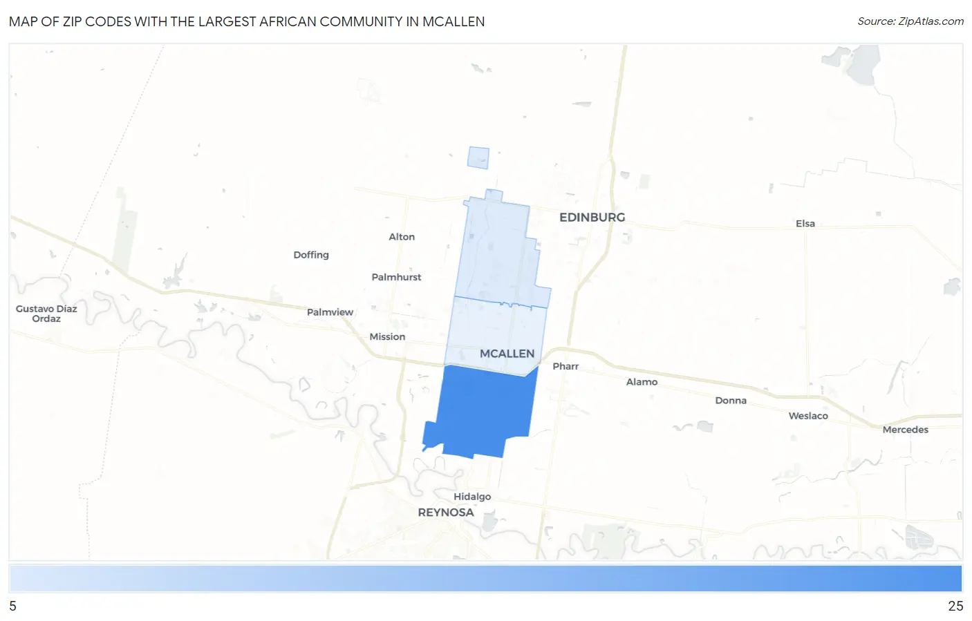 Zip Codes with the Largest African Community in Mcallen Map