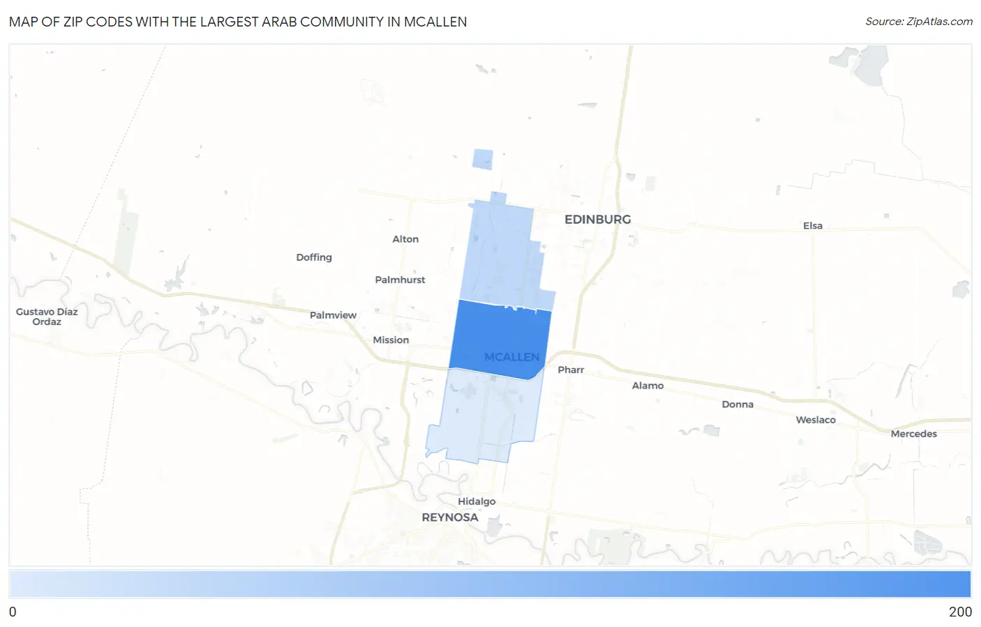 Zip Codes with the Largest Arab Community in Mcallen Map