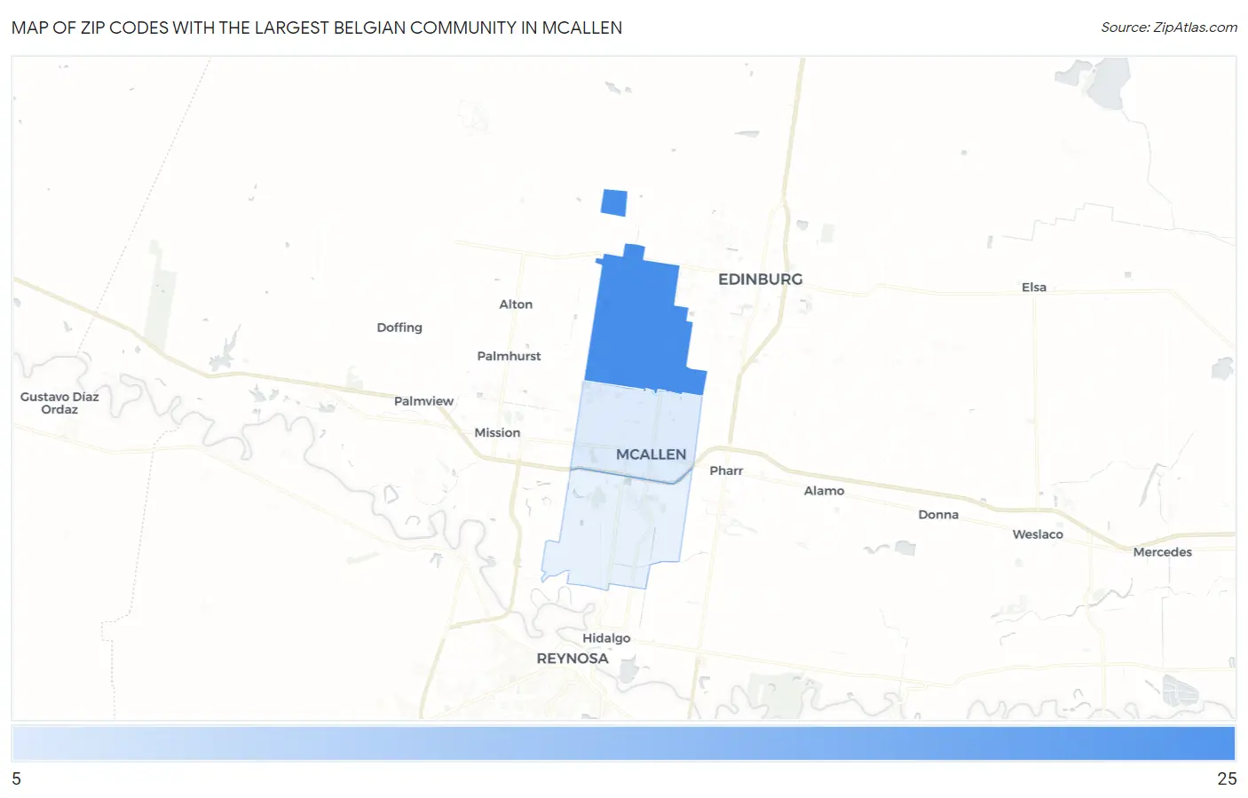 Zip Codes with the Largest Belgian Community in Mcallen Map