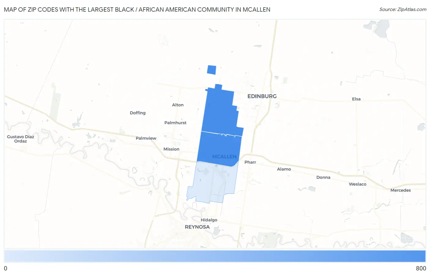 Zip Codes with the Largest Black / African American Community in Mcallen Map