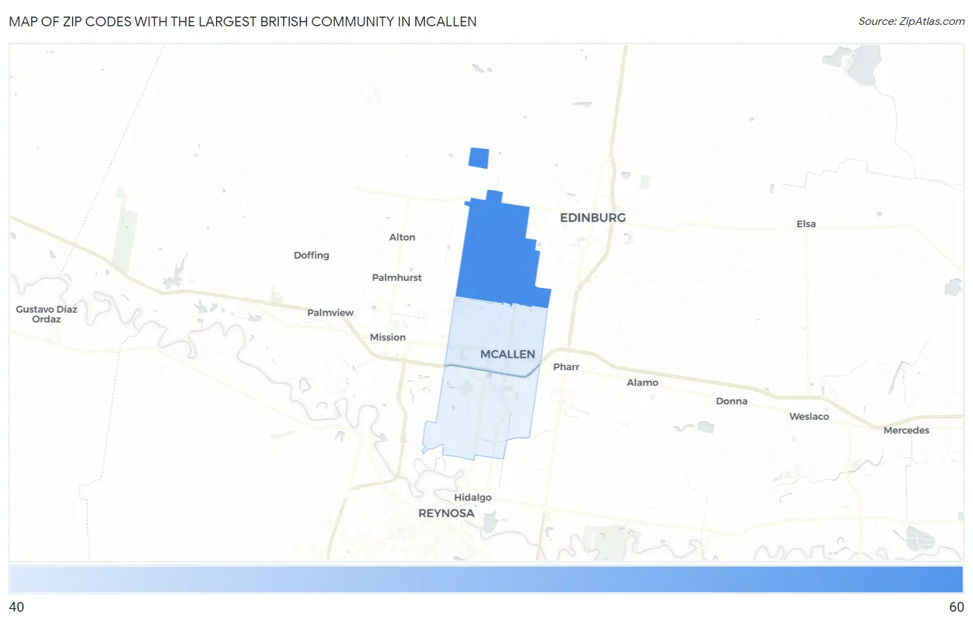 Zip Codes with the Largest British Community in Mcallen Map