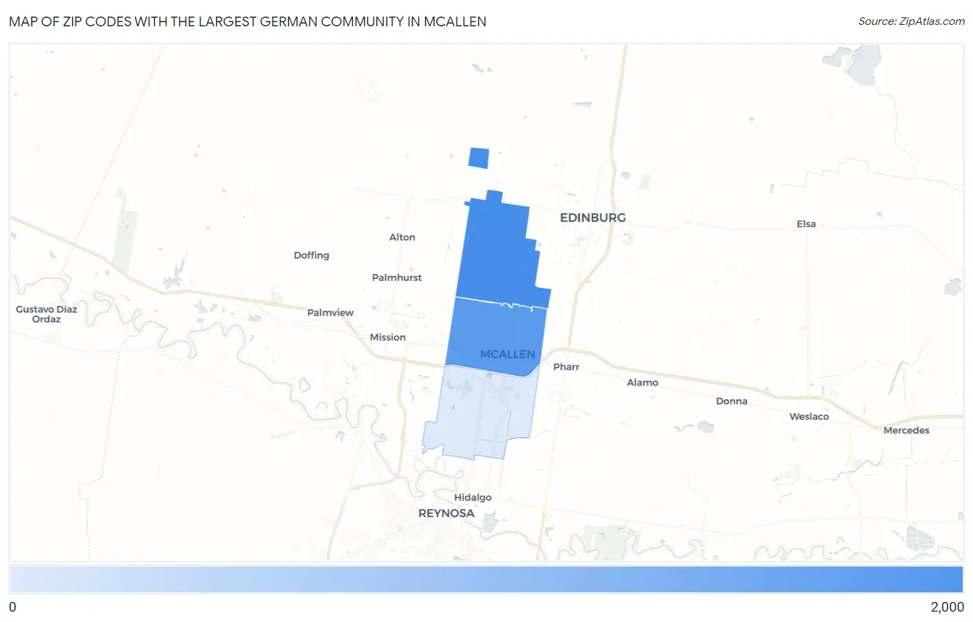 Zip Codes with the Largest German Community in Mcallen Map
