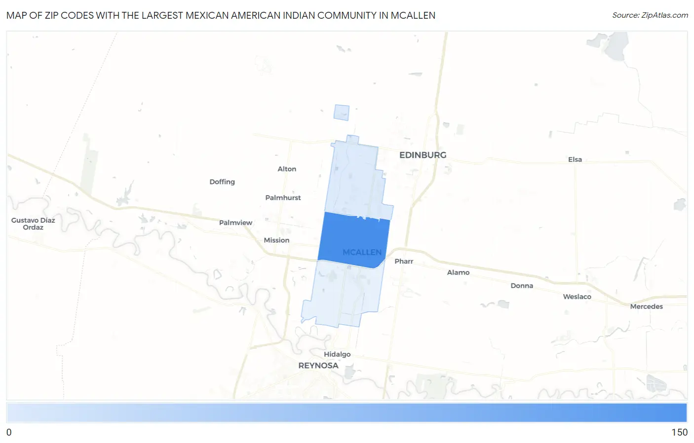 Zip Codes with the Largest Mexican American Indian Community in Mcallen Map