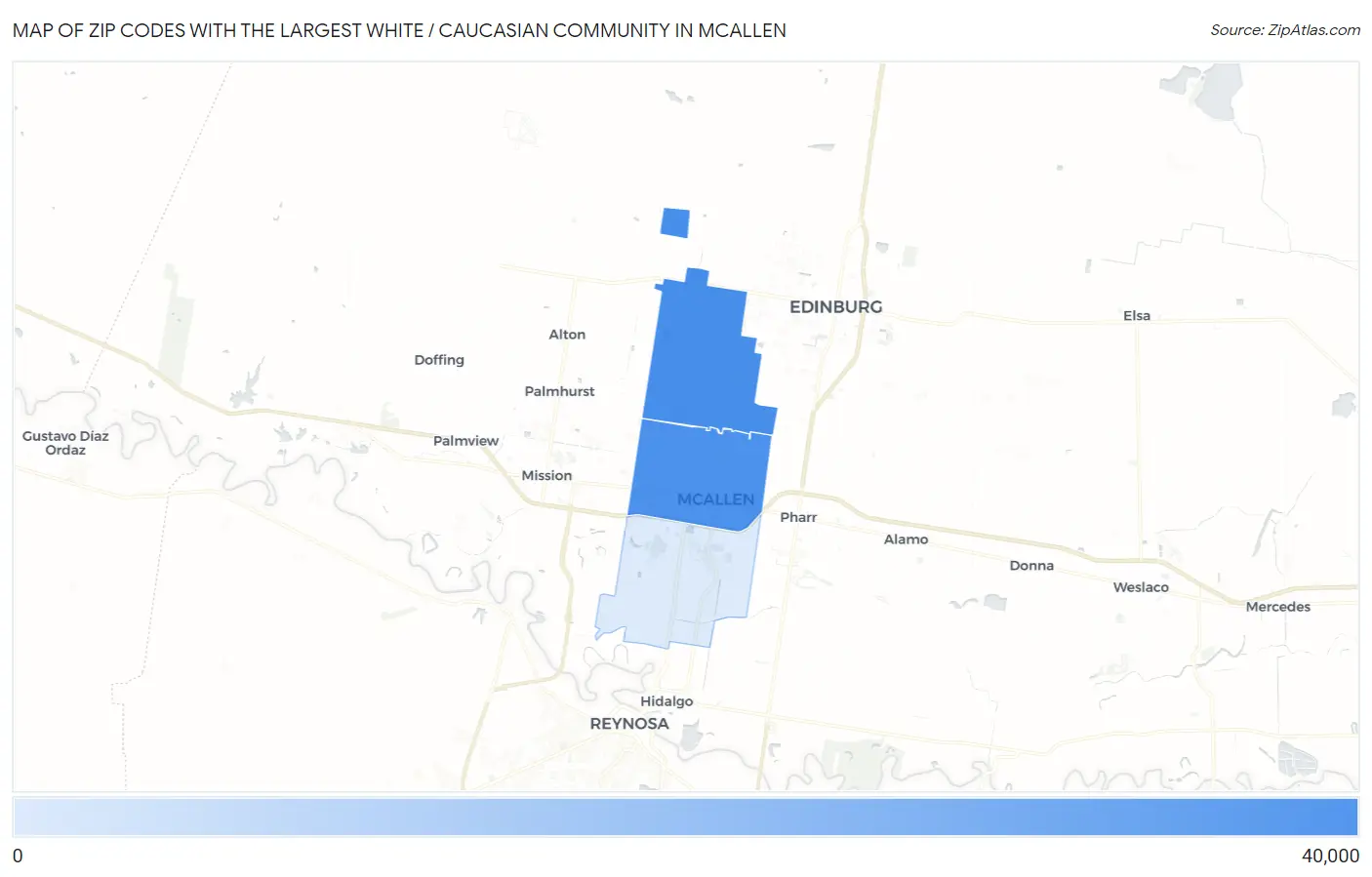 Zip Codes with the Largest White / Caucasian Community in Mcallen Map