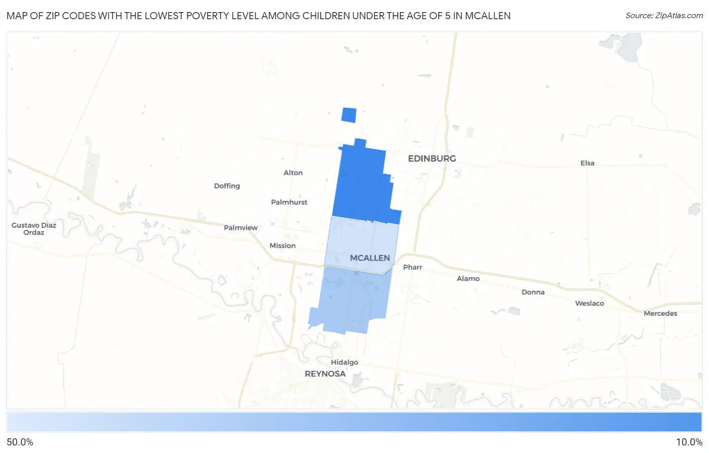 Zip Codes with the Lowest Poverty Level Among Children Under the Age of 5 in Mcallen Map
