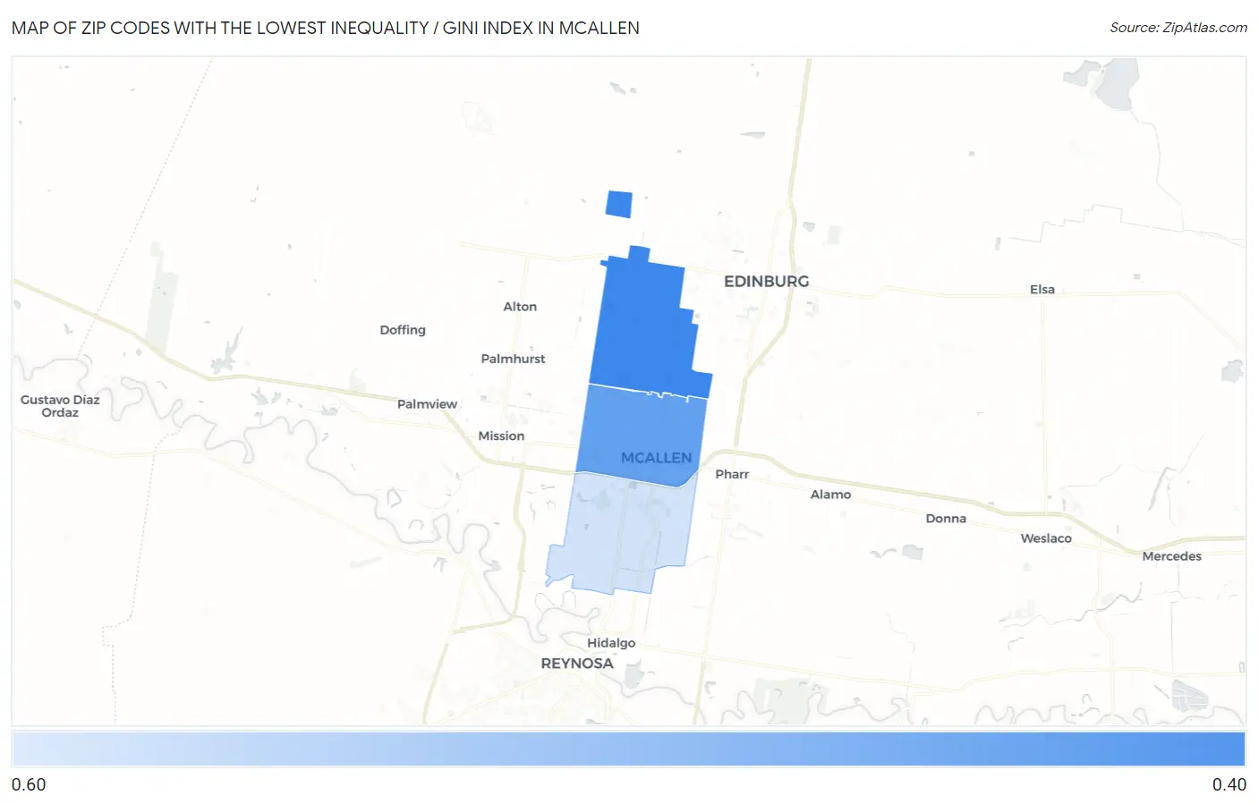 Zip Codes with the Lowest Inequality / Gini Index in Mcallen Map