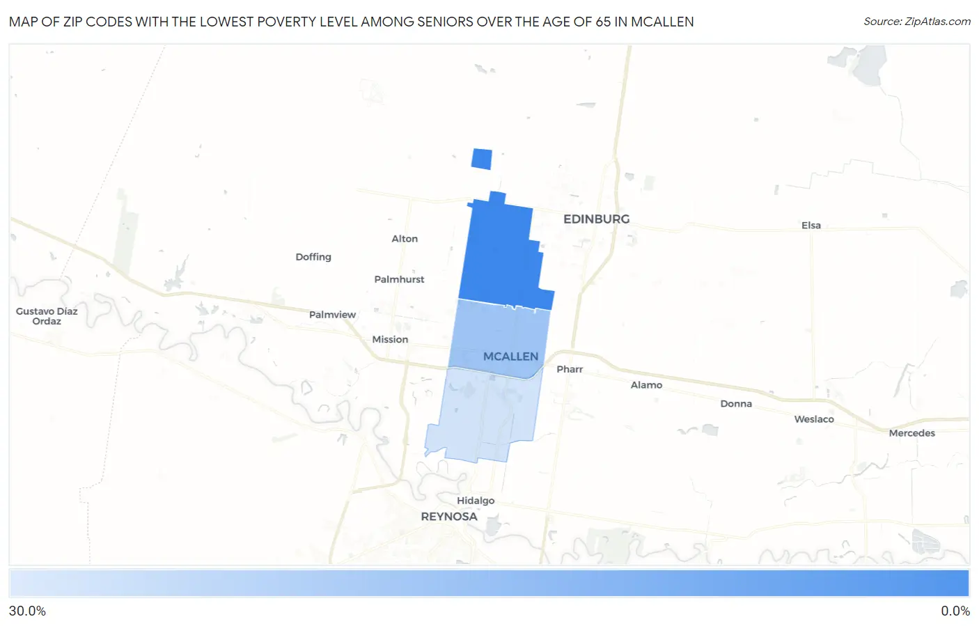 Zip Codes with the Lowest Poverty Level Among Seniors Over the Age of 65 in Mcallen Map