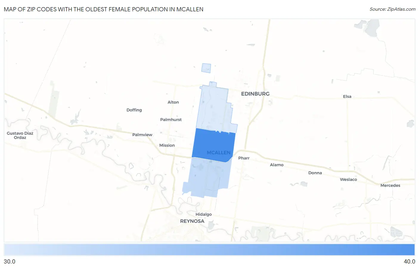 Zip Codes with the Oldest Female Population in Mcallen Map