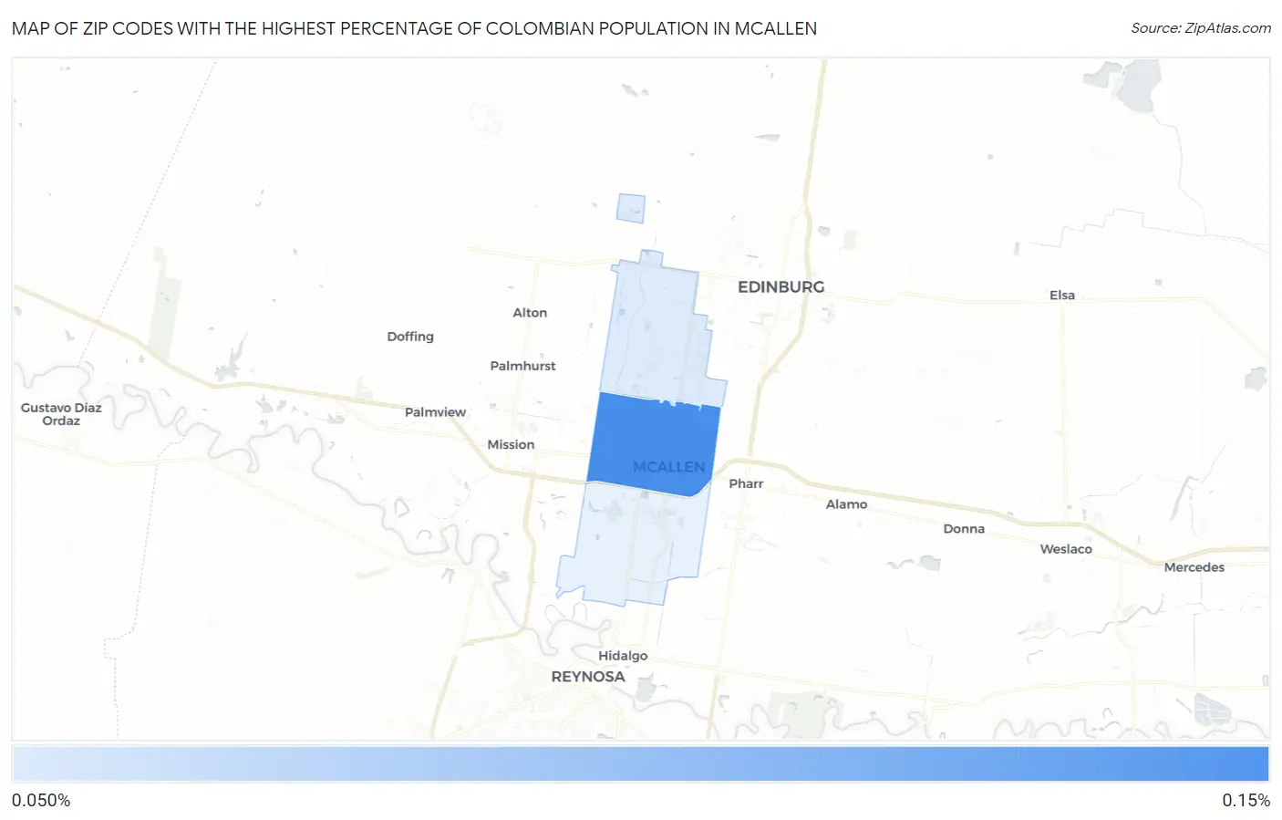 Zip Codes with the Highest Percentage of Colombian Population in Mcallen Map