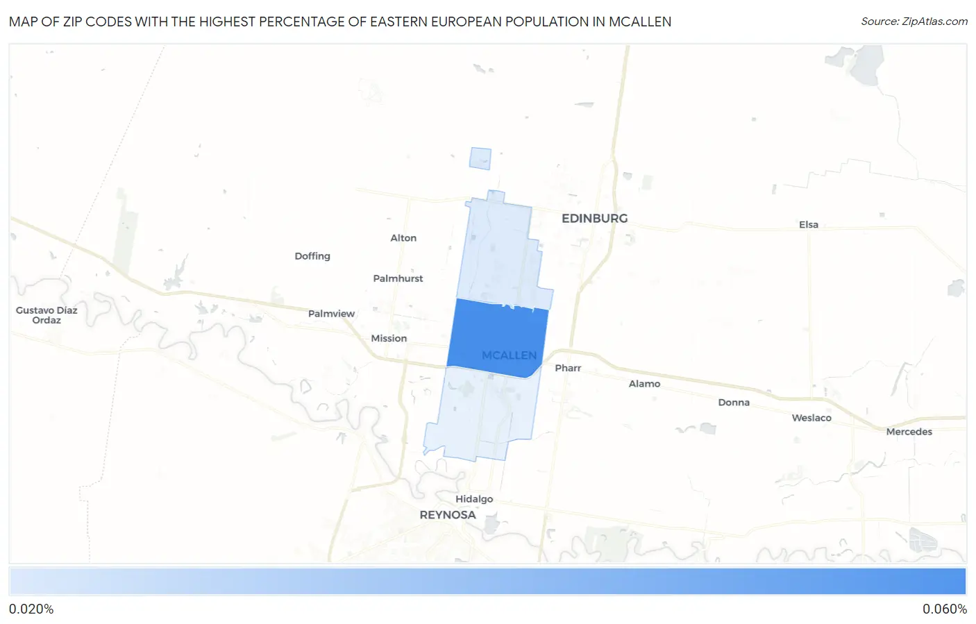 Zip Codes with the Highest Percentage of Eastern European Population in Mcallen Map