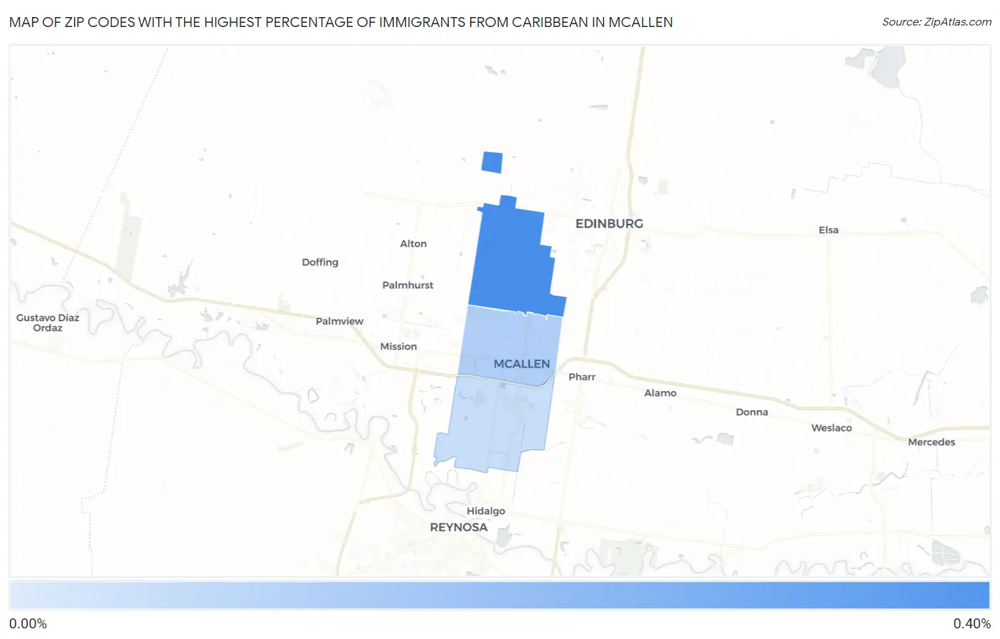 Zip Codes with the Highest Percentage of Immigrants from Caribbean in Mcallen Map