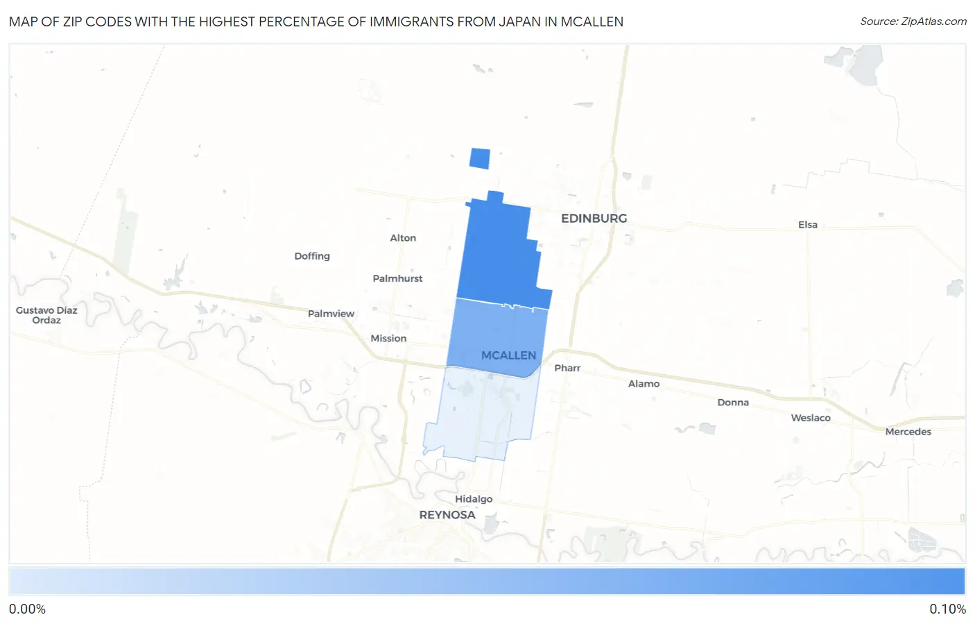 Zip Codes with the Highest Percentage of Immigrants from Japan in Mcallen Map