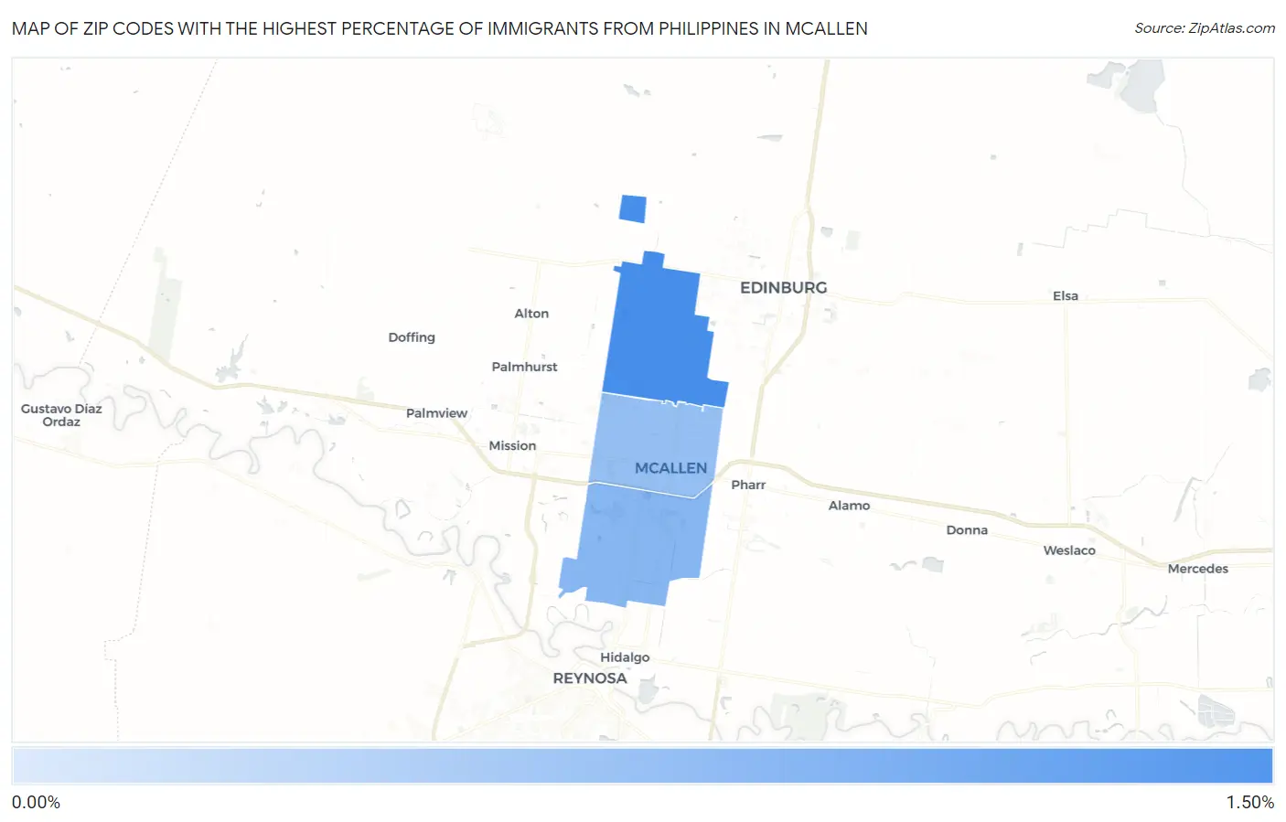 Zip Codes with the Highest Percentage of Immigrants from Philippines in Mcallen Map