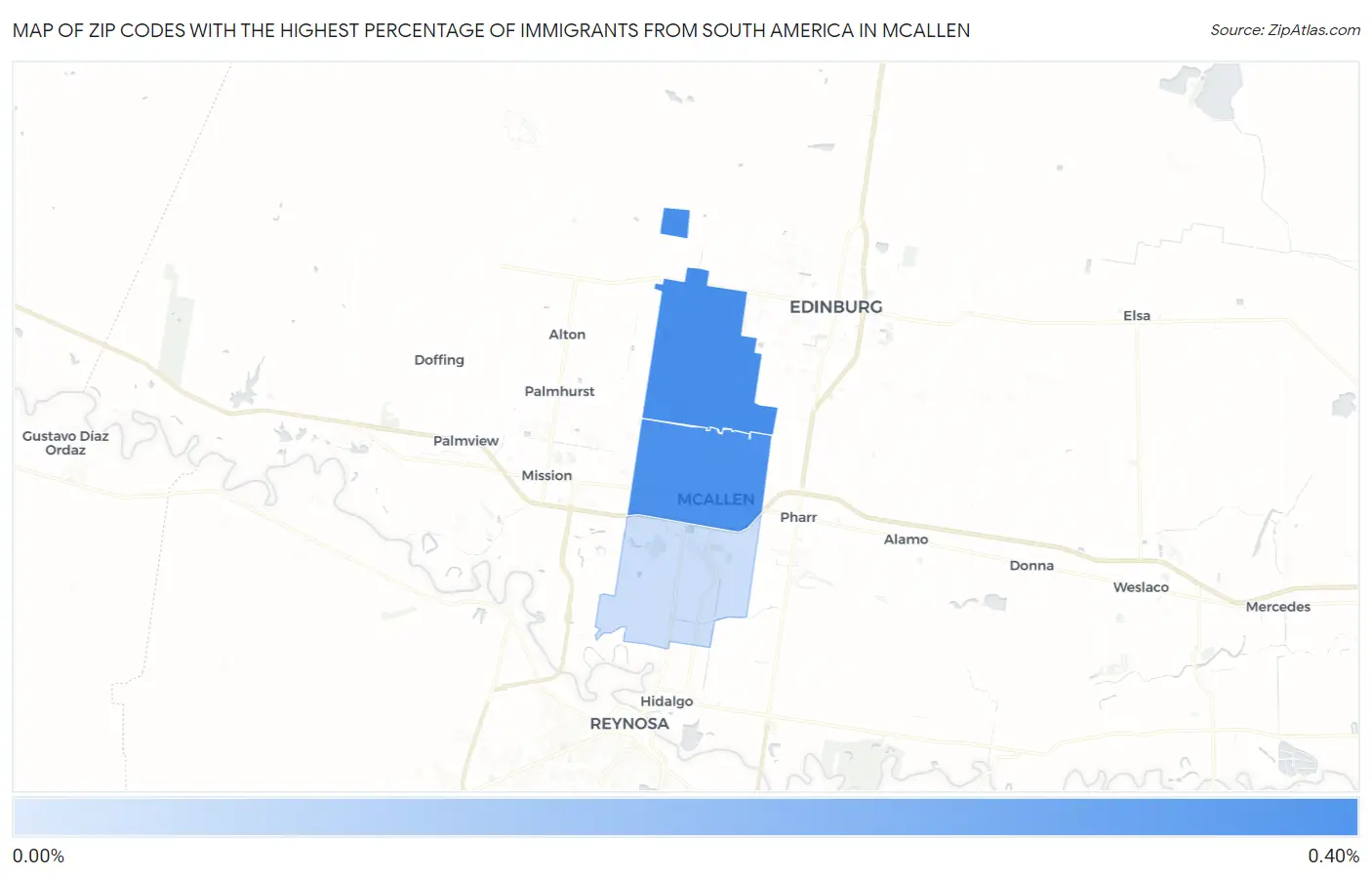 Zip Codes with the Highest Percentage of Immigrants from South America in Mcallen Map