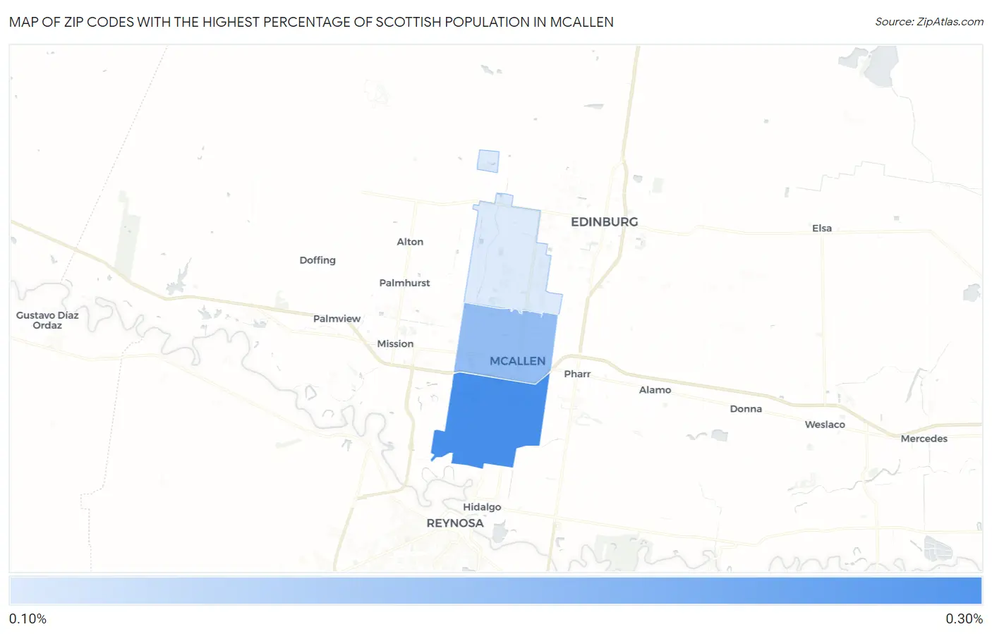 Zip Codes with the Highest Percentage of Scottish Population in Mcallen Map