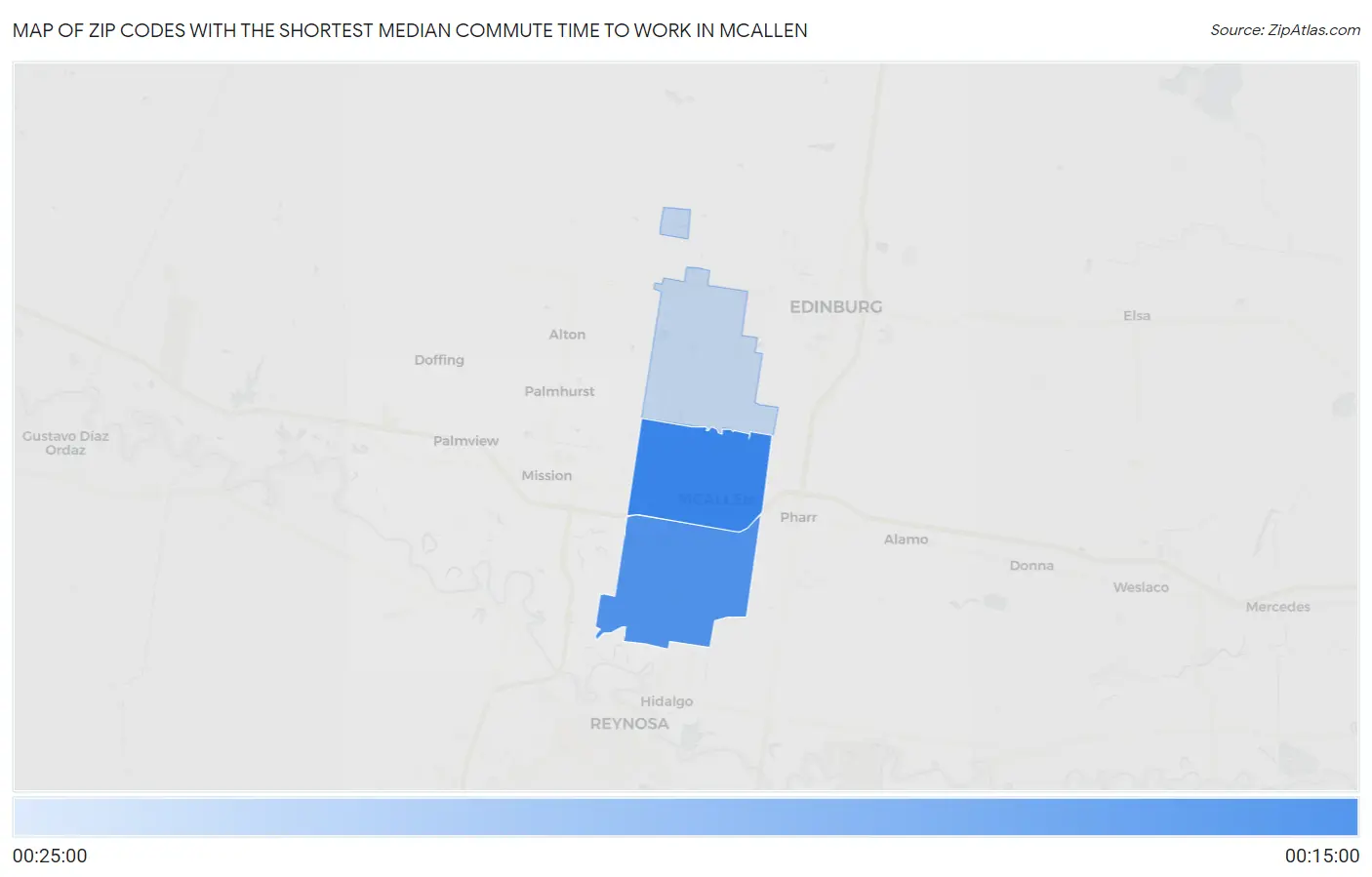 Zip Codes with the Shortest Median Commute Time to Work in Mcallen Map