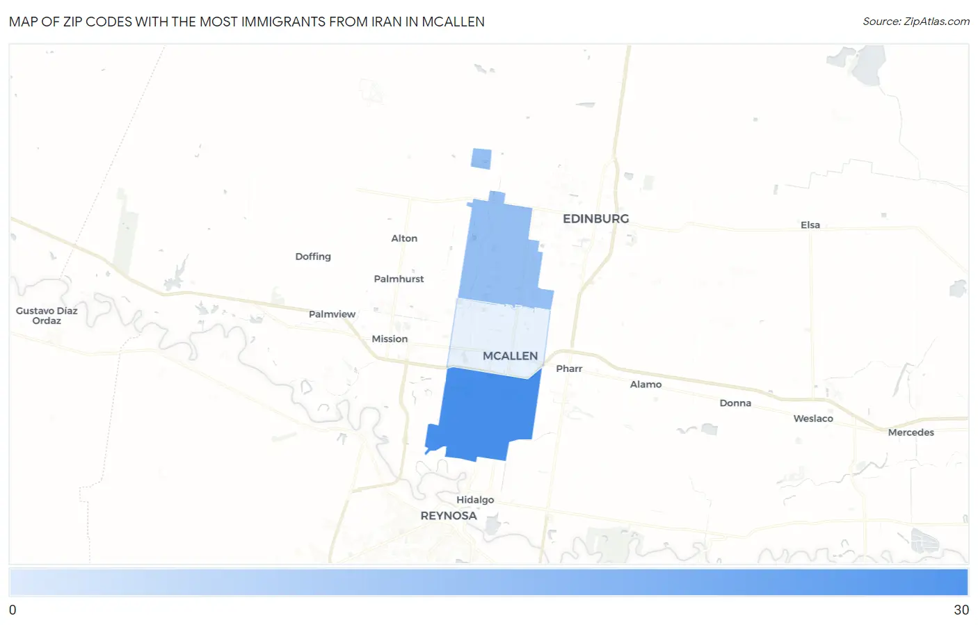 Zip Codes with the Most Immigrants from Iran in Mcallen Map