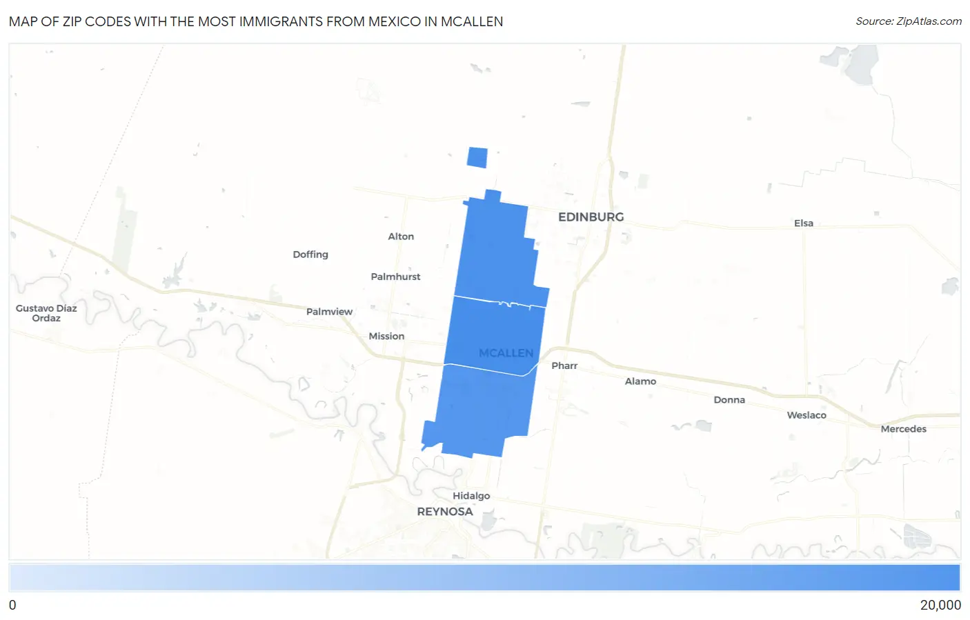 Zip Codes with the Most Immigrants from Mexico in Mcallen Map