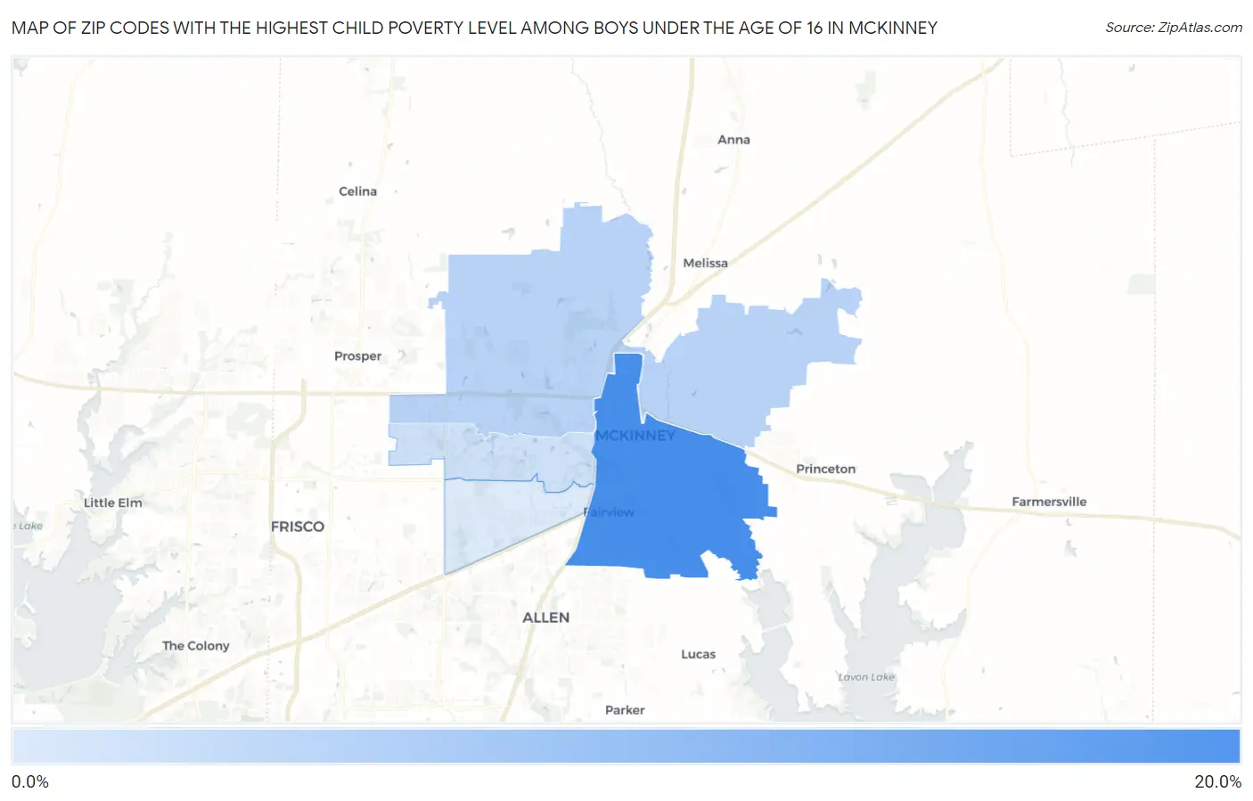Zip Codes with the Highest Child Poverty Level Among Boys Under the Age of 16 in Mckinney Map