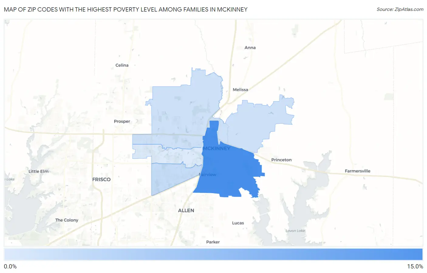Zip Codes with the Highest Poverty Level Among Families in Mckinney Map