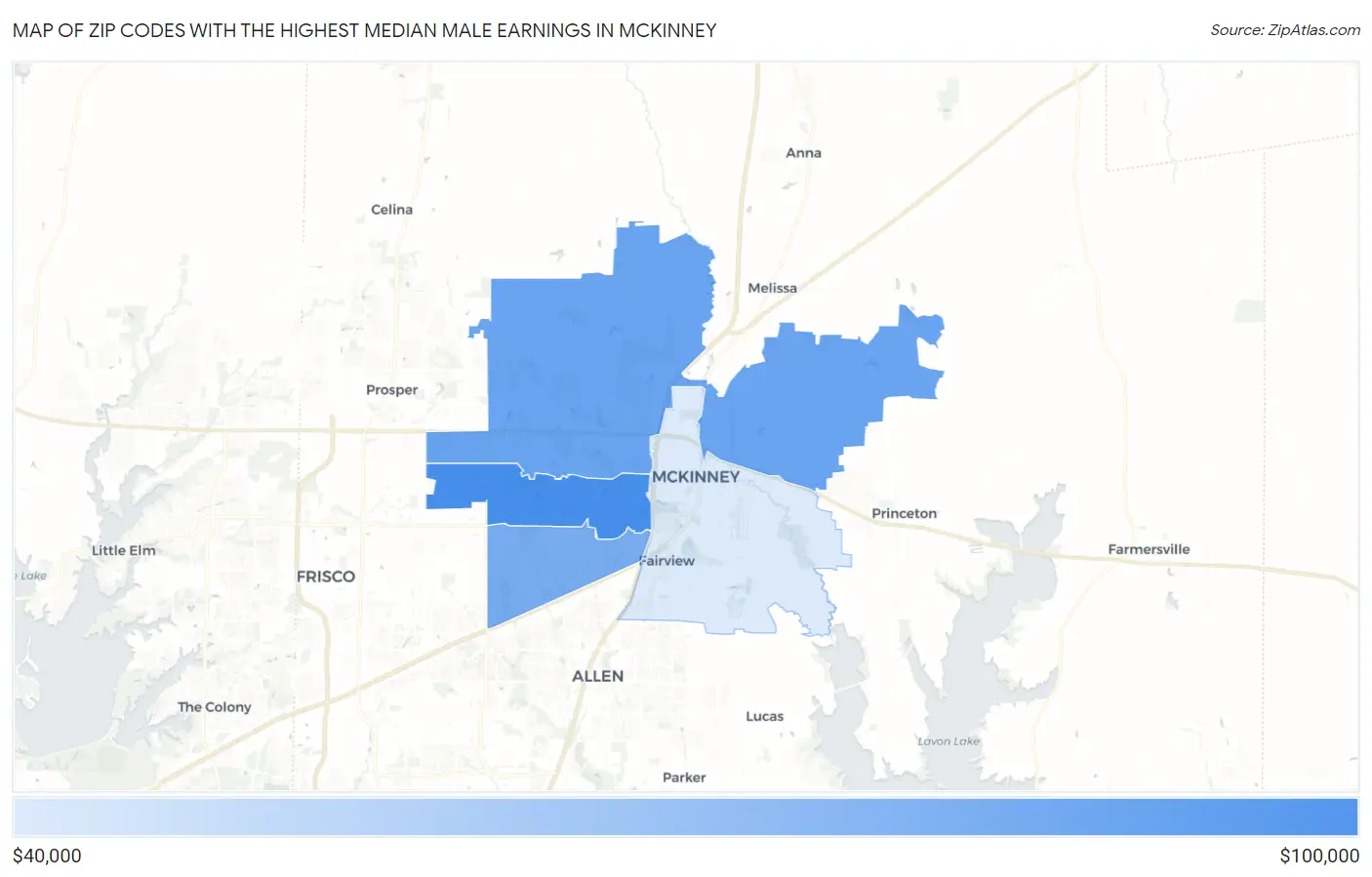 Zip Codes with the Highest Median Male Earnings in Mckinney Map