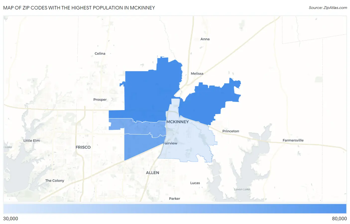 Zip Codes with the Highest Population in Mckinney Map