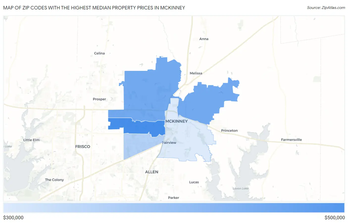 Zip Codes with the Highest Median Property Prices in Mckinney Map