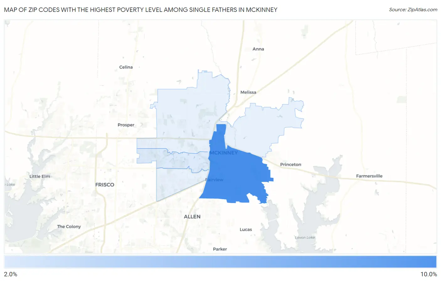 Zip Codes with the Highest Poverty Level Among Single Fathers in Mckinney Map