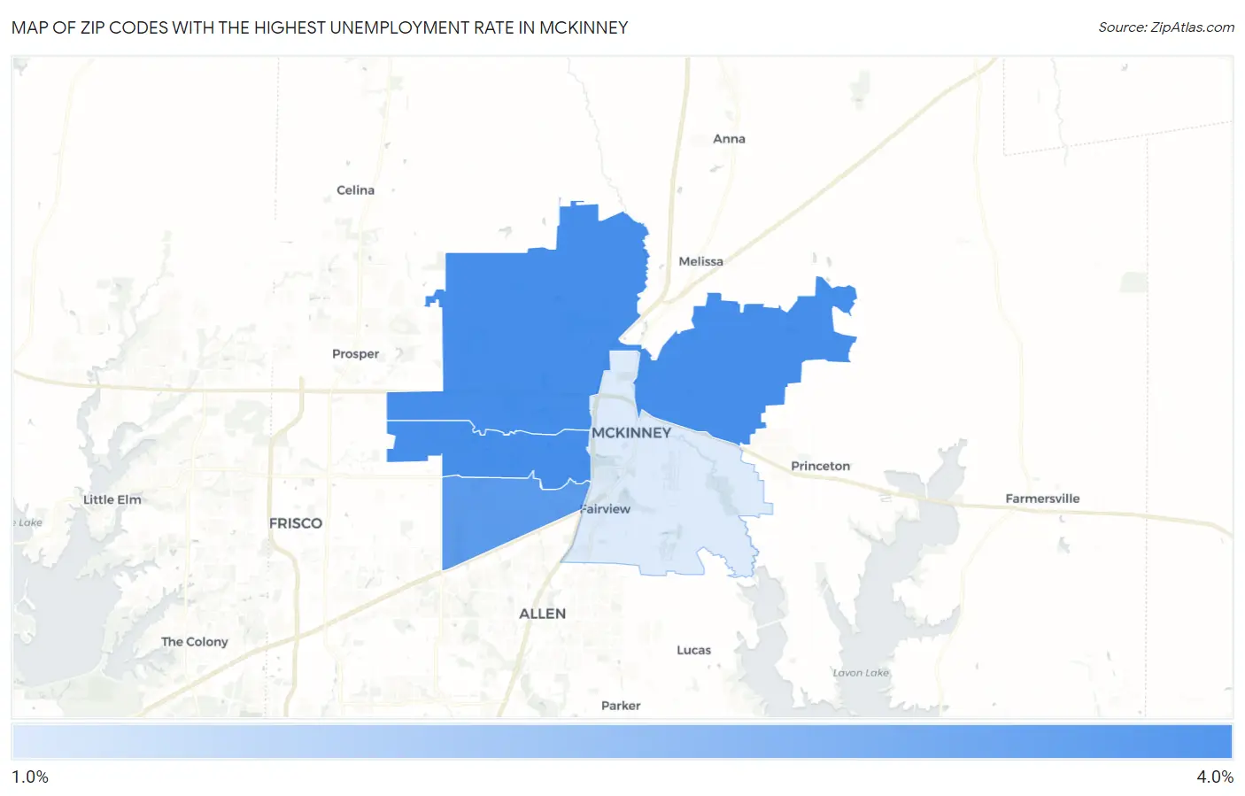 Zip Codes with the Highest Unemployment Rate in Mckinney Map