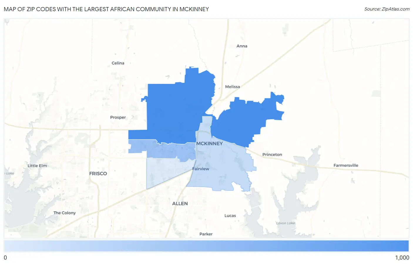 Zip Codes with the Largest African Community in Mckinney Map