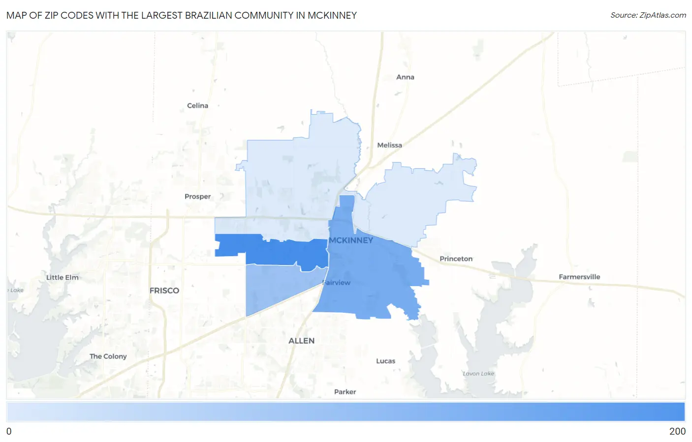Zip Codes with the Largest Brazilian Community in Mckinney Map