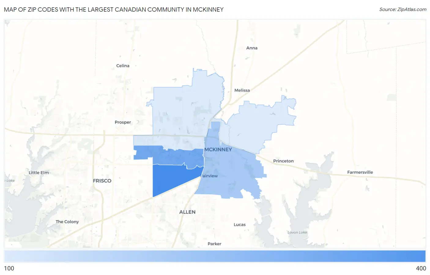 Zip Codes with the Largest Canadian Community in Mckinney Map