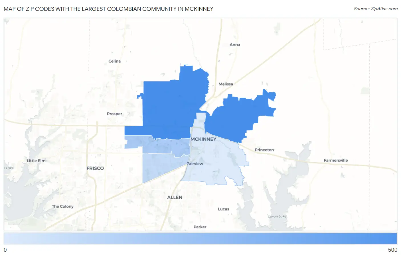 Zip Codes with the Largest Colombian Community in Mckinney Map