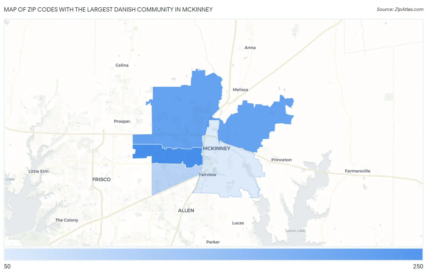 Zip Codes with the Largest Danish Community in Mckinney Map