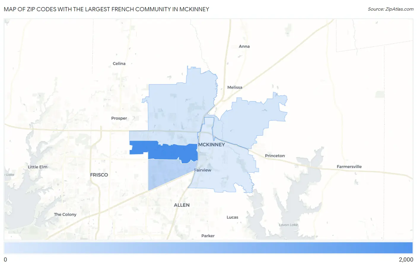 Zip Codes with the Largest French Community in Mckinney Map