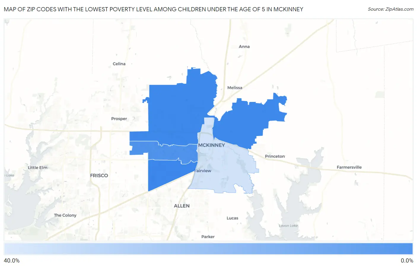 Zip Codes with the Lowest Poverty Level Among Children Under the Age of 5 in Mckinney Map