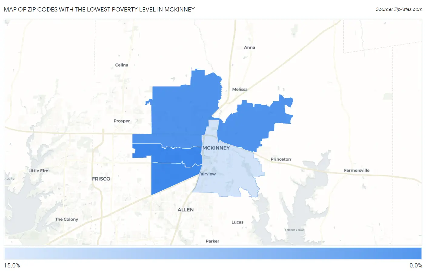 Zip Codes with the Lowest Poverty Level in Mckinney Map