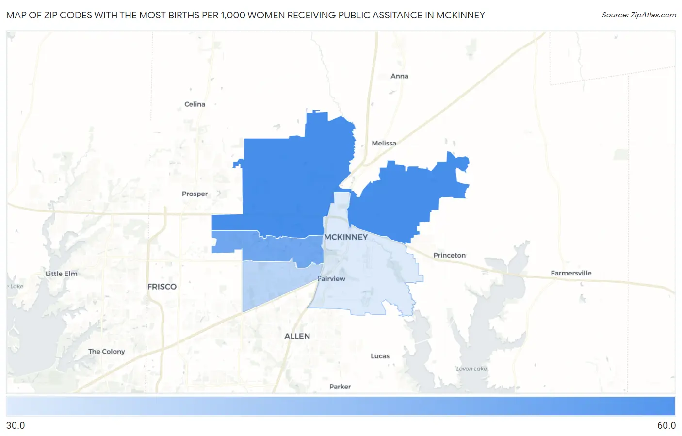 Zip Codes with the Most Births per 1,000 Women Receiving Public Assitance in Mckinney Map