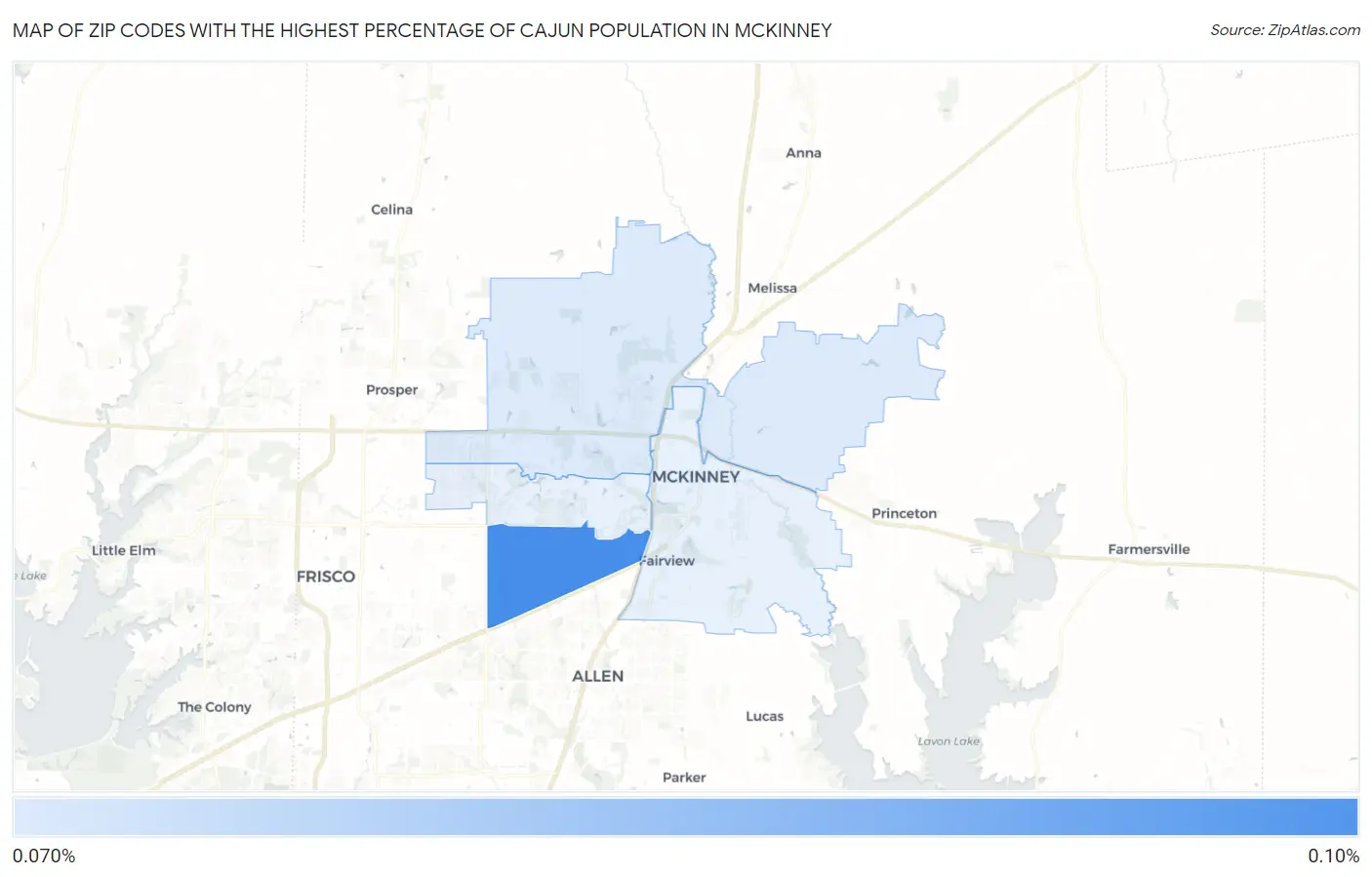 Zip Codes with the Highest Percentage of Cajun Population in Mckinney Map