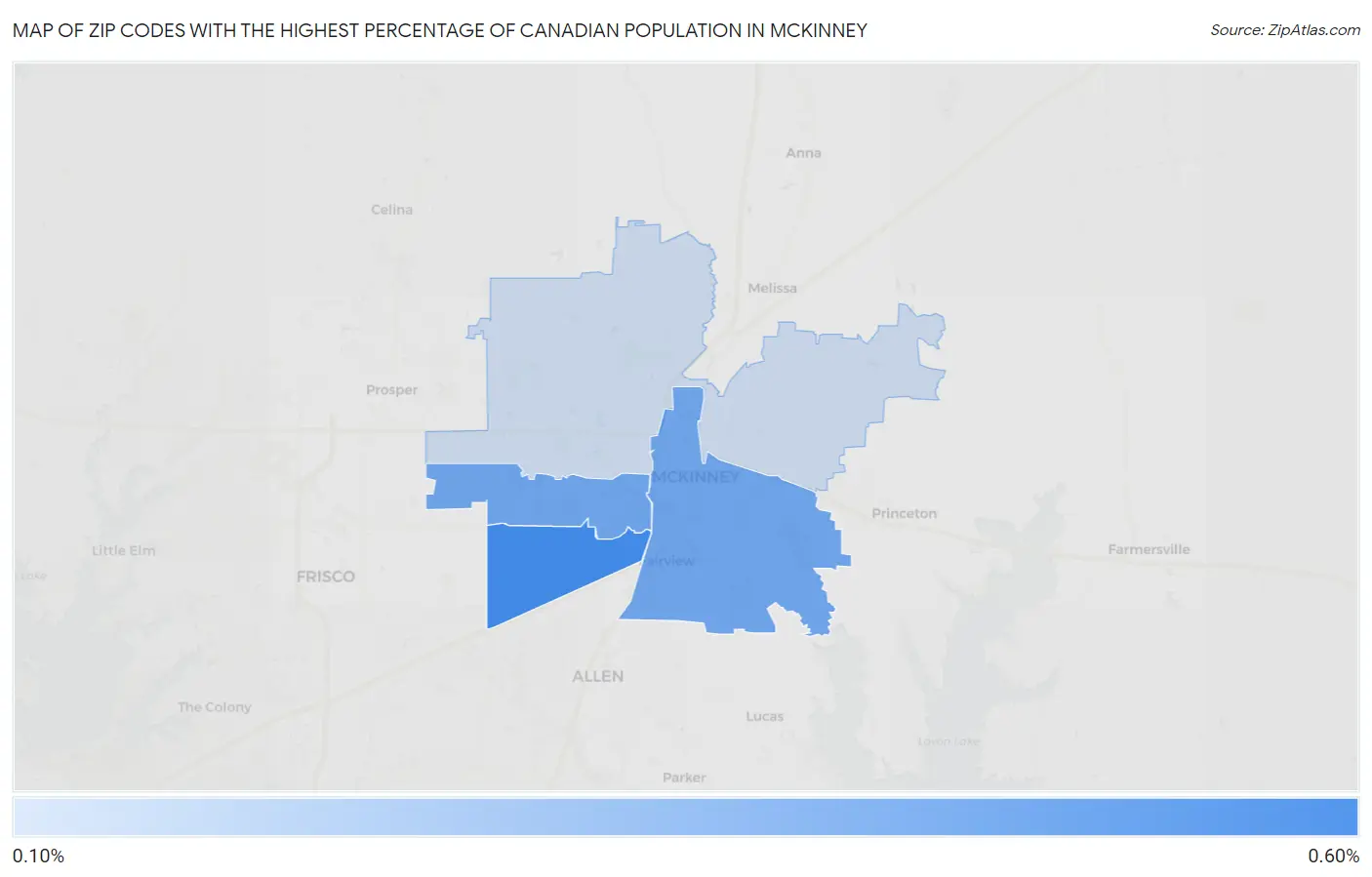 Zip Codes with the Highest Percentage of Canadian Population in Mckinney Map