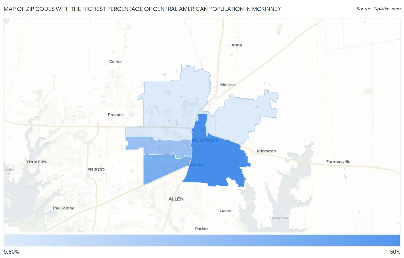 Zip Codes with the Highest Percentage of Central American Population in Mckinney Map