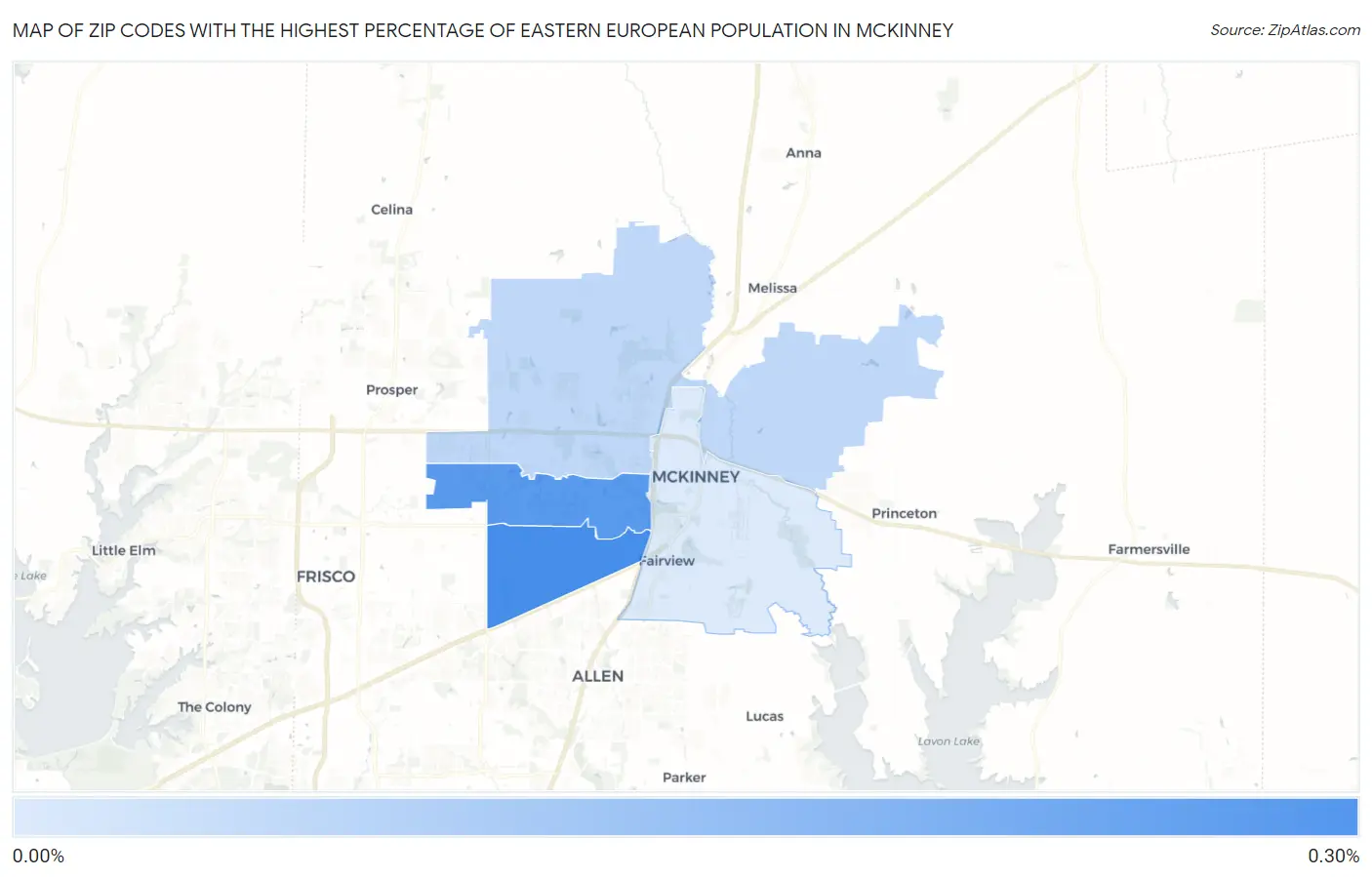 Zip Codes with the Highest Percentage of Eastern European Population in Mckinney Map