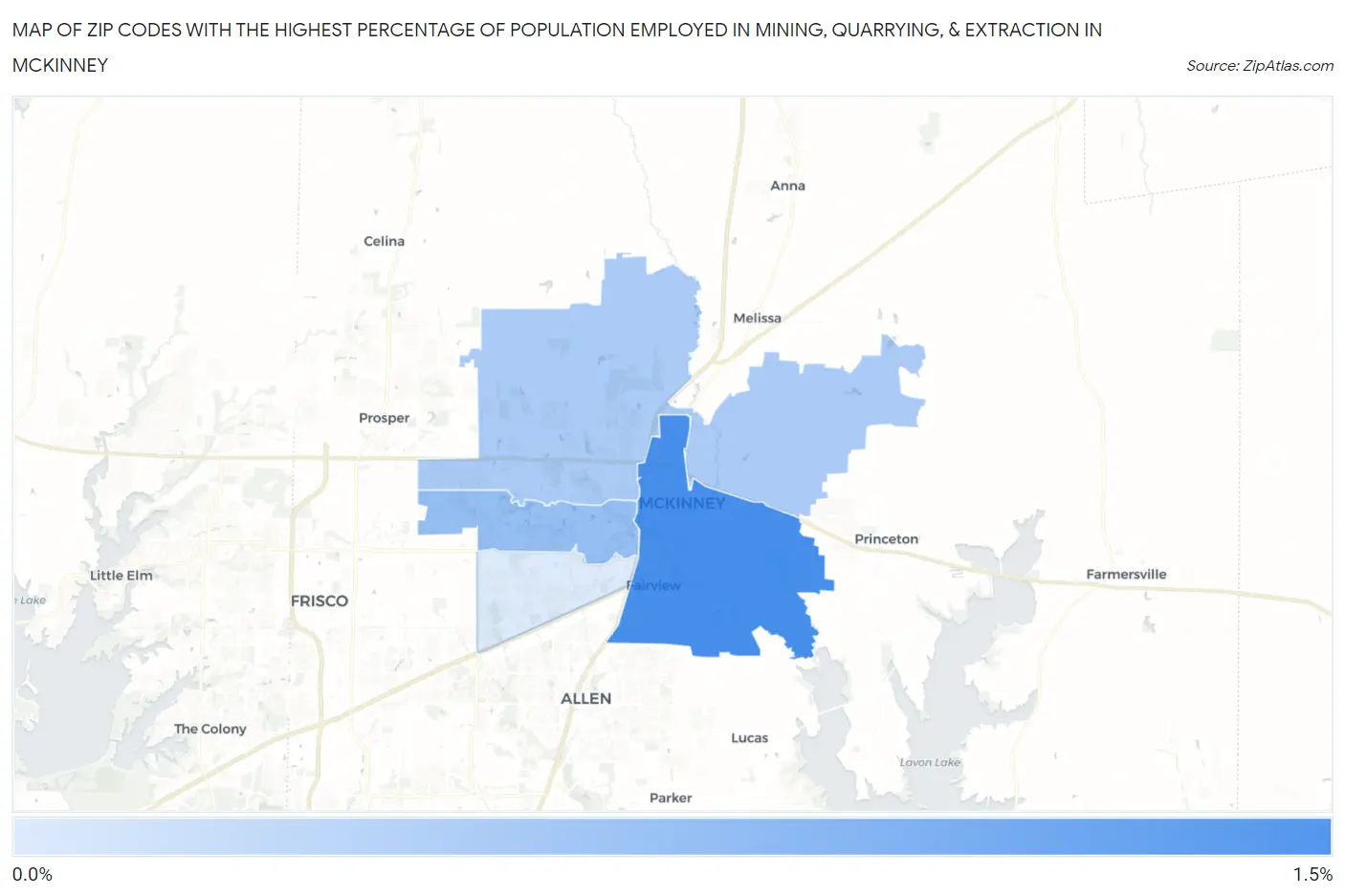 Zip Codes with the Highest Percentage of Population Employed in Mining, Quarrying, & Extraction in Mckinney Map